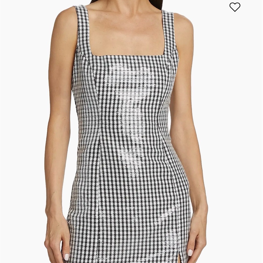 Wayf houndstooth print minidress with an iridescent sequin overlay size large - Picture 2 of 9
